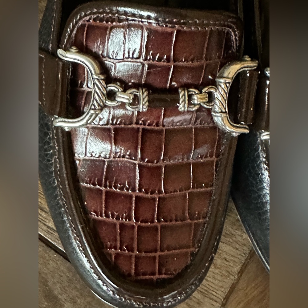 Brighton Austen Mules Brown Croc And Black Leather Open Back Slip On Sz 5 - Picture 6 of 13